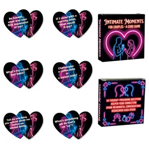 Romantic couple card game with 50 heart-shaped prompt questions for deeper connection.