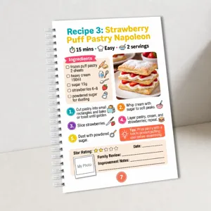 Vue détaillée de la page du carnet de recettes montrant les étapes de cuisson des feuilletés.