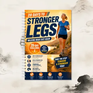 Detailansicht des 28-Tage-Beintraining-Spiralnotizbuch-Leitfadens mit täglichen Fitnessplänen.