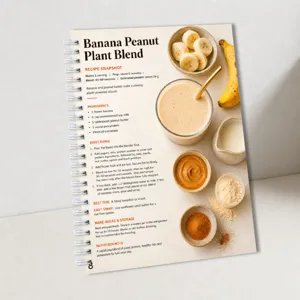 Page de détail de carnet de recettes de smoothie aux protéines végétales avec ingrédients et étapes.