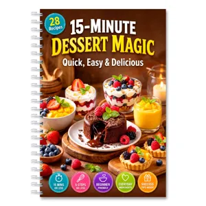 Détail de la couverture du livre de recettes de desserts rapides, carnet de pâtisserie.