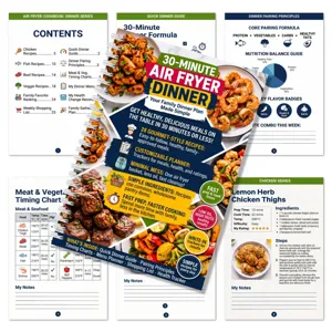 30-Minute Air Fryer Dinner Recipe Book Healthy Meal Planner Spiral Notebook Paper A5 Cooking Guide Manual For Home Kitchen Meal Prep