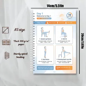 A5 Spiral Fitnessnotizbuch mit Beintrainingsplan, 100g dickem Papier, 14x20cm Detailansicht.