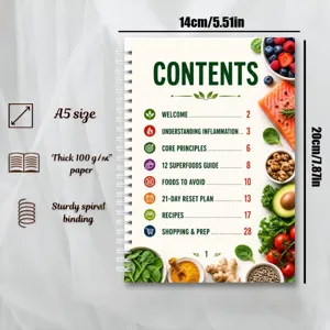 Carnet de planificateur de régime de santé en spirale A5 avec papier 100g et guide de recettes.