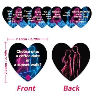 Heart-shaped couple interactive cards with romantic neon design, fast Q&A games for lovers.