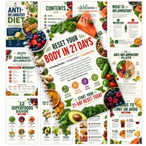 Vue détaillée du planificateur de régime anti-inflammatoire de 21 jours avec des guides.