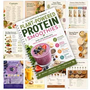 Manuel de recettes de smoothie protéiné végétal, livre relié spirale de 28 pages.