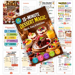 Carnet de recettes de desserts relié en spirale avec des guides de cuisine faciles et rapides.