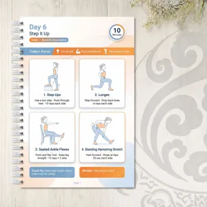 Detaillierte Ansicht der Bein-Training-Anleitungsseite in dem praktischen Fitness-Notizbuch.