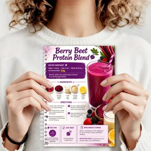 Carnet a spirale de recettes de smoothie proteine vegetal avec ingredients et conseils.