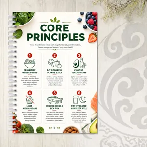 Carnet à spirale de planification nutritionnelle avec recettes et guide d'aliments.