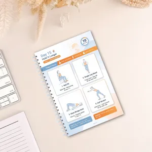Detaillierte Nahaufnahme der Bein-Trainingsroutine für Tag 15 im Fitnessnotizbuch.