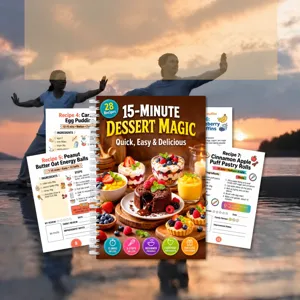 Vue détaillée du carnet de recettes de desserts de 28 pages montrant les pages intérieures.