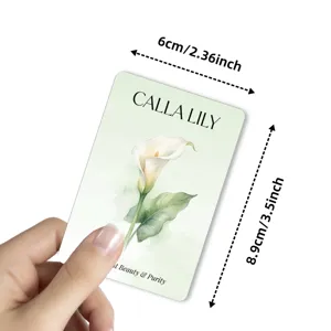 Vintage watercolor calla lily botanical blessing card detail view showing dimensions