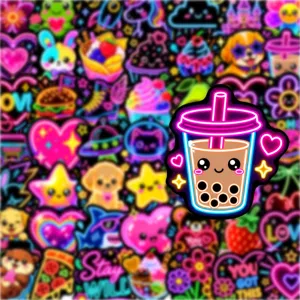 Pack d'autocollants néon kawaii thé à la bulle, autocollant étanche pour ordinateur.