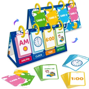 Set di carte educative per bambini per imparare l'orologio con supporto da tavolo e 74 schede.