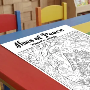 Poster da colorare per adulti e bambini, design di foresta fantastica per il relax creativo.