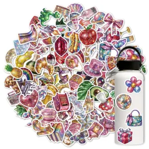 Detailed view of waterproof disco ball stickers set, holographic reflective retro items decal.