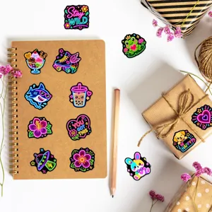 Stickers de dessin animé mignons esthétiques au néon pour journal et décoration, autocollants.