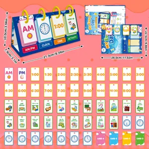 Vista dettagliata del set di carte calendario di apprendimento del tempo per bambini da 74 pezzi.