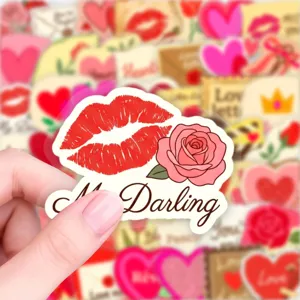 Pegatinas transparentes impermeables PET romántico amor rosa impresión de labios detalle
