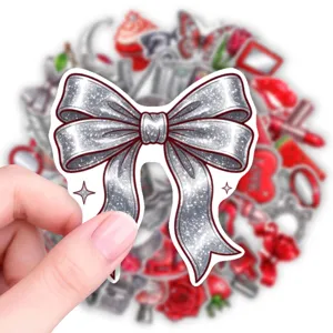 Bellissimo adesivo fiocco glitter argento per decorazione tema moda e trucco.