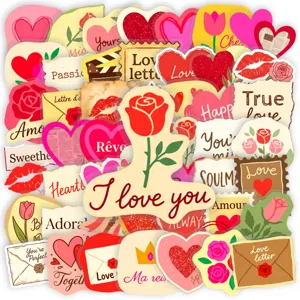 Pegatinas Transparentes de PET Con Impresión de Labios Rosa Corazón Romántico Calcomanías Decorativas para Álbum de Recortes Diario Bricolaje