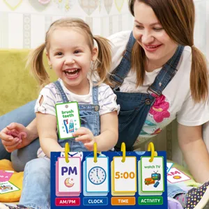 Dettaglio delle carte educative per bambini per imparare il tempo e le abitudini quotidiane.