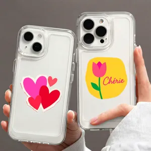 Funda de telefono transparente con corazones romanticos y estampados florales tulipan