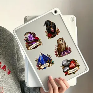 Vintage mystical PET transparent stickers set with crystal and animal designs for DIY craft.