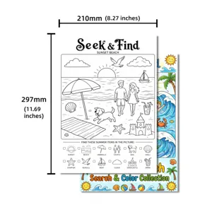 Kids beach seek and find coloring poster set educational fun drawing paper for kids activities