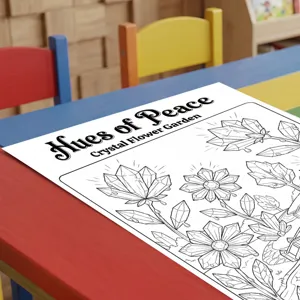 Close-up detail of the crystal flower coloring poster sheet, ideal for kids painting and art.