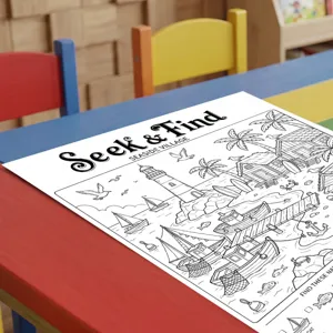 Children educational seek and find coloring poster seaside village activity sheet 10pcs