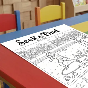 Vue détaillée de l'affiche de coloriage athlétisme avec jeu de recherche pour enfants.