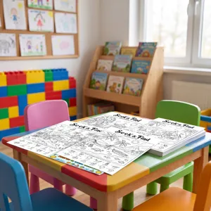 Kids seek and find coloring posters set, educational summer theme drawing activity sheets.