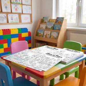 Detailed view of forest floral coloring posters for kids, featuring creative line art designs.