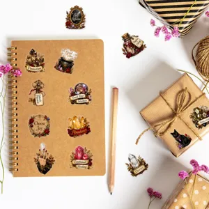 Vintage crystal cluster PET transparent stickers, 50pcs waterproof DIY journaling decals.