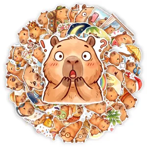 Cute cartoon capybara waterproof stickers set, 50pcs cute animal decals for journal and phone.