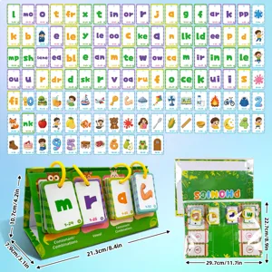 Dettagli completi del set di carte didattiche con supporto da scrivania e dimensioni.