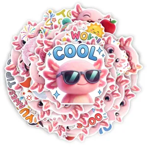 Cute pink axolotl stickers waterproof cartoon animal decals for diary laptop skateboard 50pcs