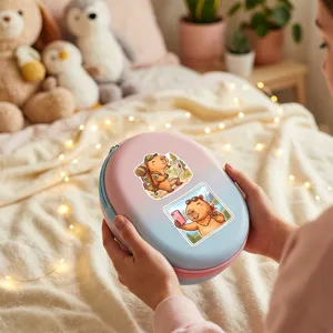 Cute capybara sticker storage case aesthetic cartoon stationery box detail view cozy setup
