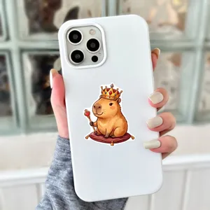 Cute cartoon capybara phone case with crown design, protective white back cover for daily use.