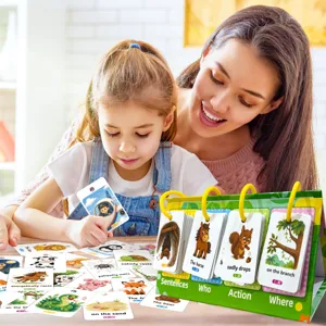 Carte didattiche da tavolo per bambini per la costruzione di frasi e sviluppo del lessico.