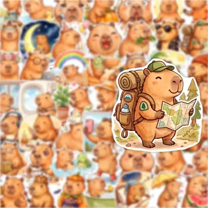 Cute cartoon capybara waterproof stickers set for luggage and phone case journaling