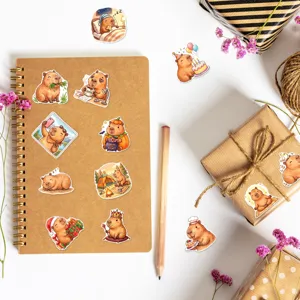 Cute cartoon capybara stickers set, waterproof vinyl decal for journal notebook and phone case decor.