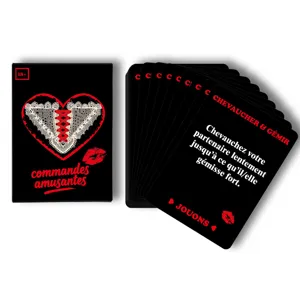 Gedetailleerd overzicht van Franse interactieve koppelkaartspel, 50 leuke volwassen kaarten.