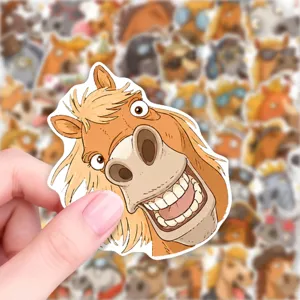 Waterproof funny horse stickers 50pcs quirky cartoon animal vinyl decals for custom decoration.