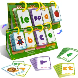 Set di Flashcard Educative per Parole a Vista Flip Chart da Scrivania per Bambini Piccoli Fonetica Inglese Apprendimento Precoce Carte Cognitive