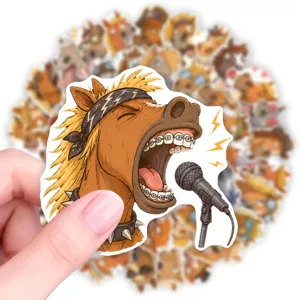 Waterproof funny horse sticker detail, punk rock animal decal for luggage laptop decor.