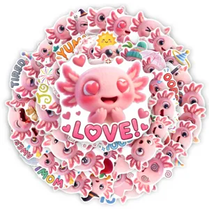 Cute pink axolotl stickers set 50pcs waterproof cartoon animal decals for laptop journaling